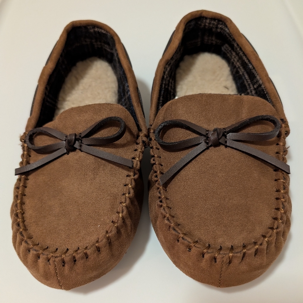 CAT & JACK Slippers Moccasin Brown Faux Suede and Sherpa Toddler Size 12